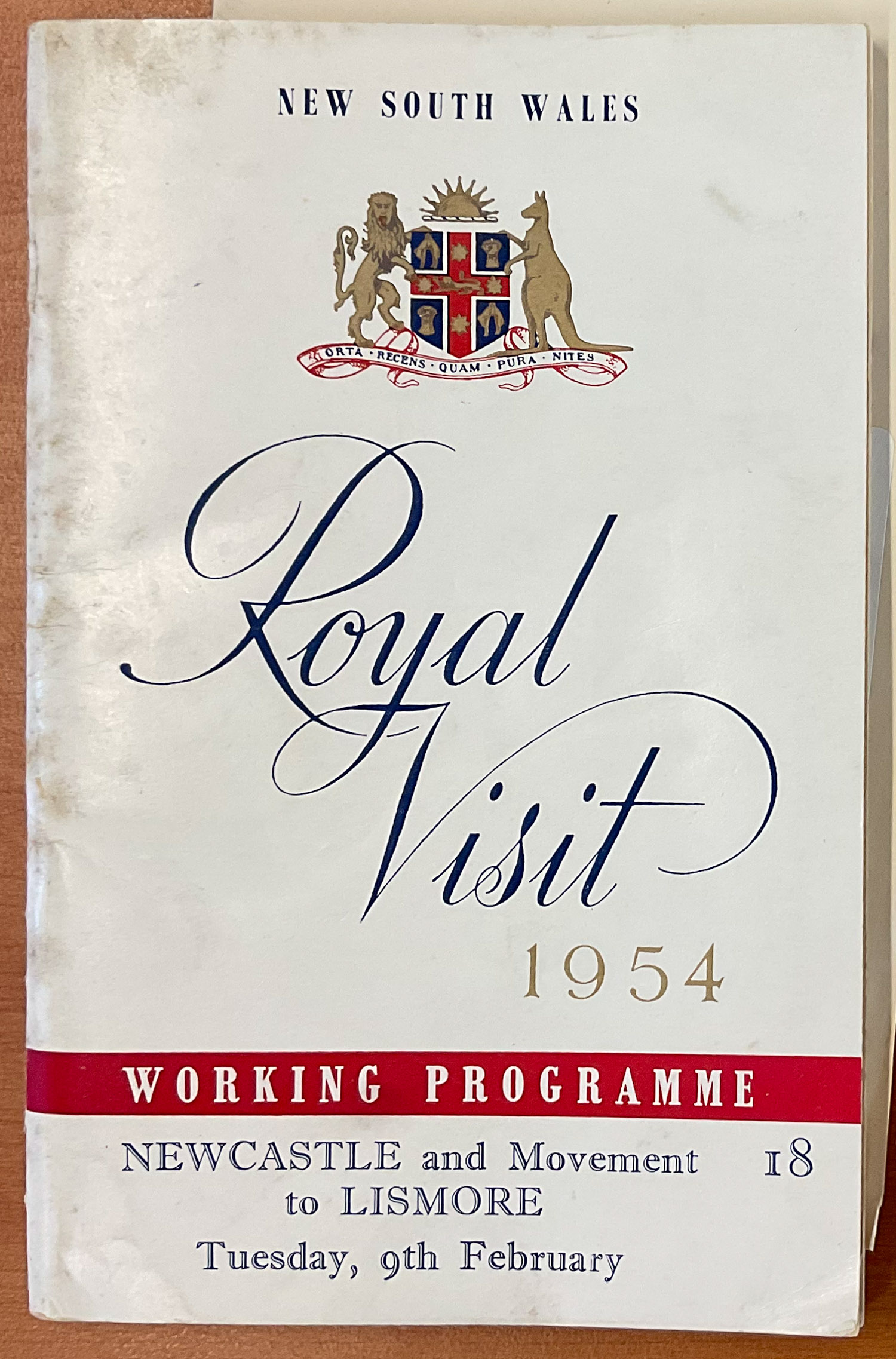 1954 Royal Visit Working Programme page 1