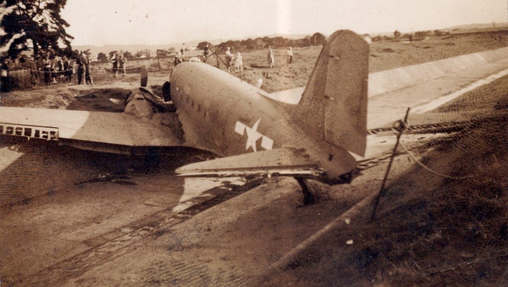A DC47 in a stormwater channel in Broadmeadow in 1944. 
